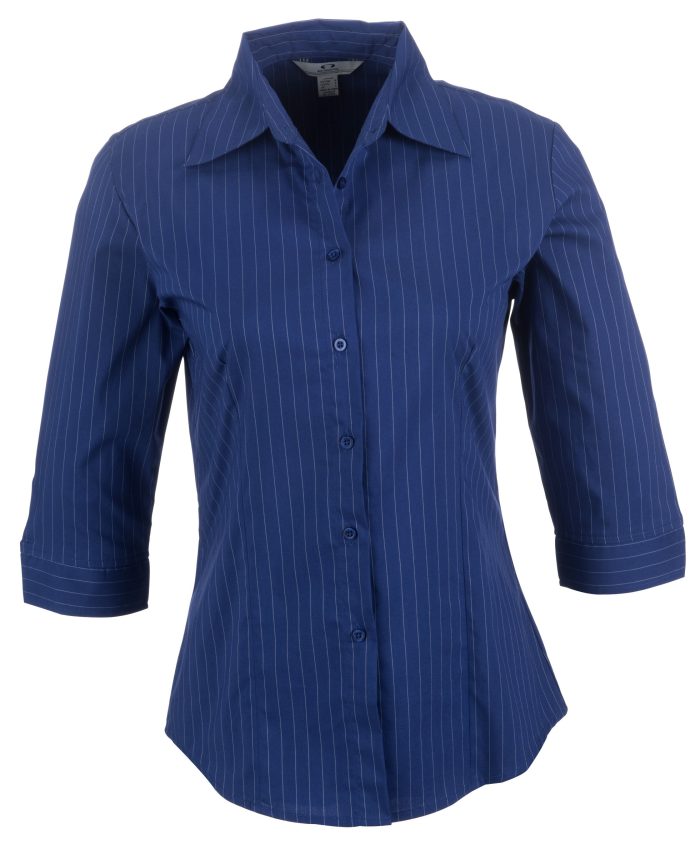 Ladies 3/4 Sleeve Manhattan Striped Shirt  - Blue