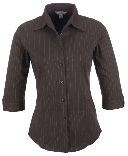 Ladies 3/4 Sleeve Manhattan Striped Shirt  - Brown Old