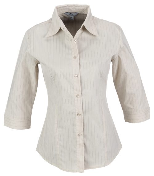 Ladies 3/4 Sleeve Manhattan Striped Shirt  - Khaki