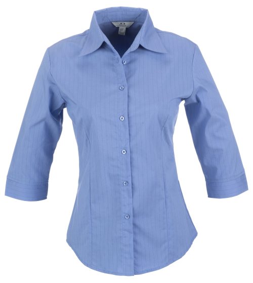 Ladies 3/4 Sleeve Manhattan Striped Shirt  - Light Blue