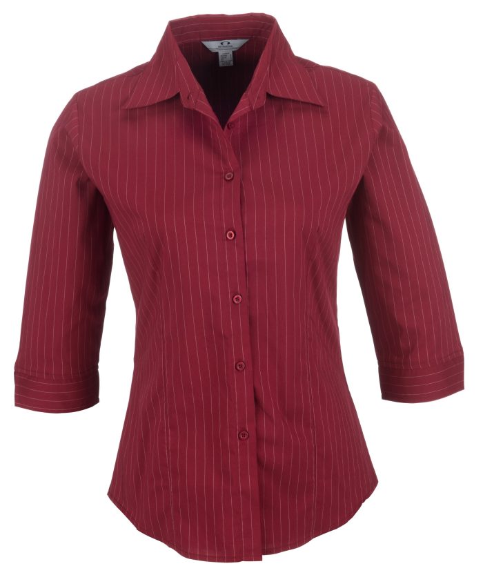 Ladies 3/4 Sleeve Manhattan Striped Shirt  - Red