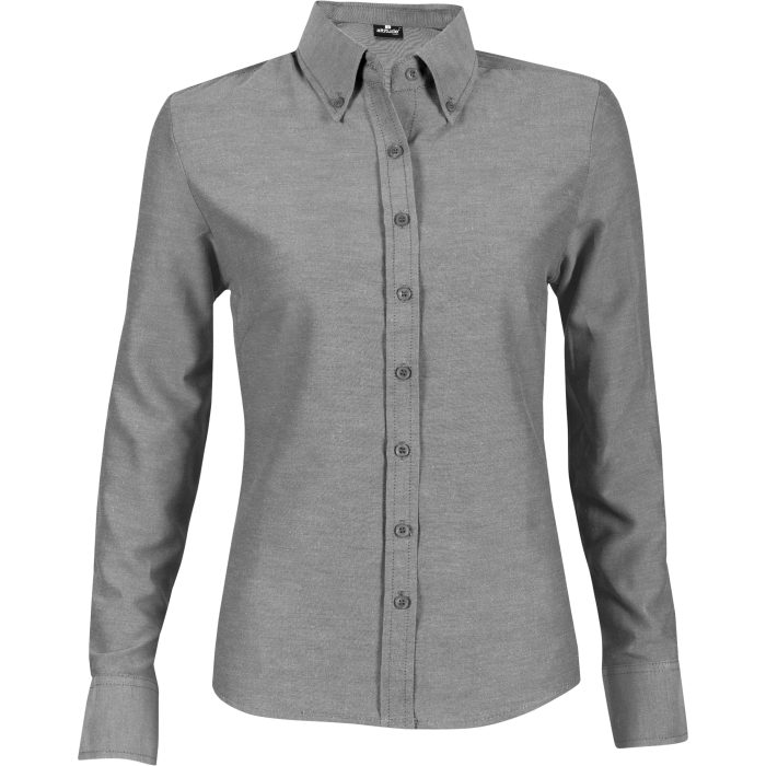 Ladies Long Sleeve Oxford Shirt  - Charcoal