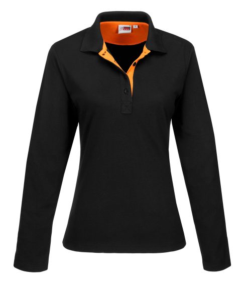 Ladies Long Sleeve Solo Golf Shirt  - Orange