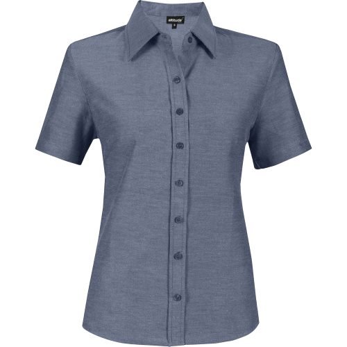 Ladies Short Sleeve Oxford Shirt  - Navy