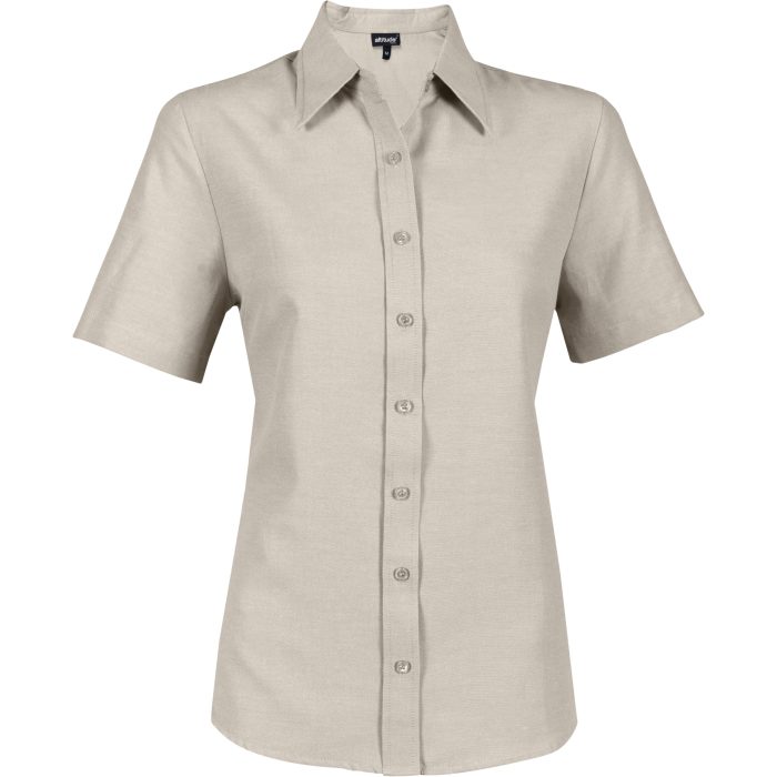 Ladies Short Sleeve Oxford Shirt  - Stone