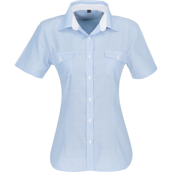 Ladies Short Sleeve Windsor Shirt - Light Blue