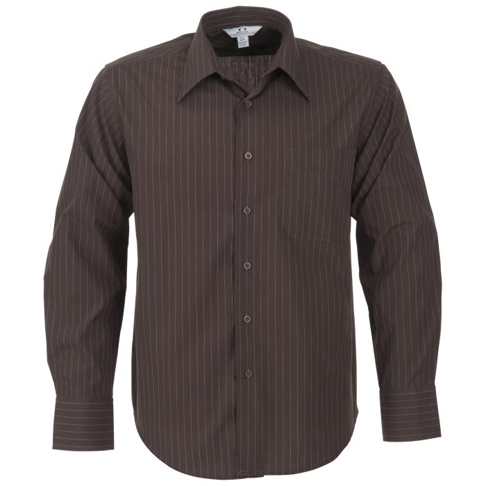 Mens Long Sleeve Manhattan Striped Shirt - Brown Old