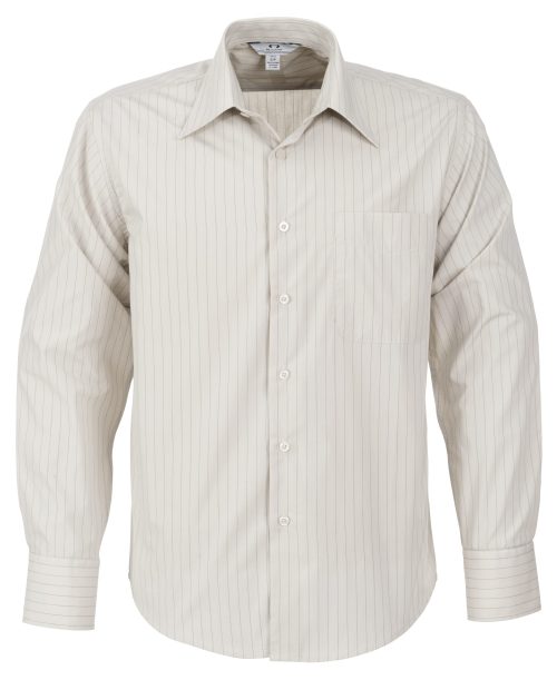 Mens Long Sleeve Manhattan Striped Shirt - Khaki