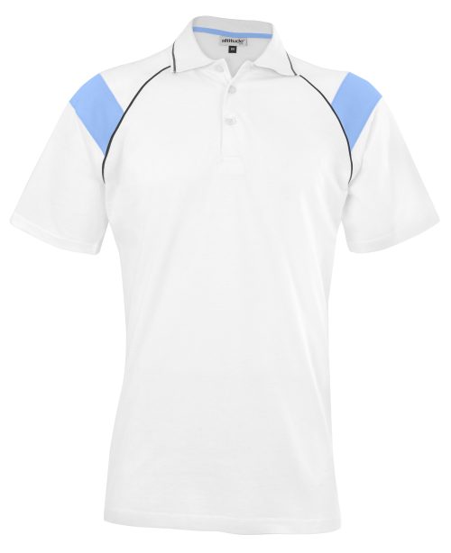 Mens Score Golf Shirt - White Light Blue