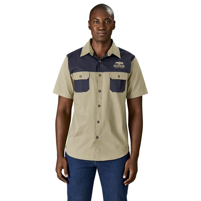 Mens Short Sleeve Serengeti 2-Tone Bush Shirt