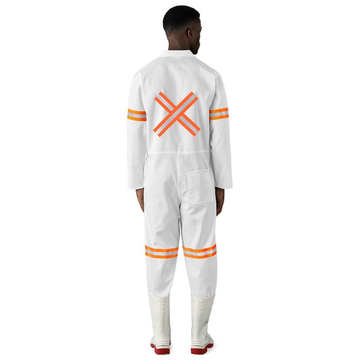 Safety Polycotton Boiler Suit - Reflective Arms Legs amp; Back - Orange Tape