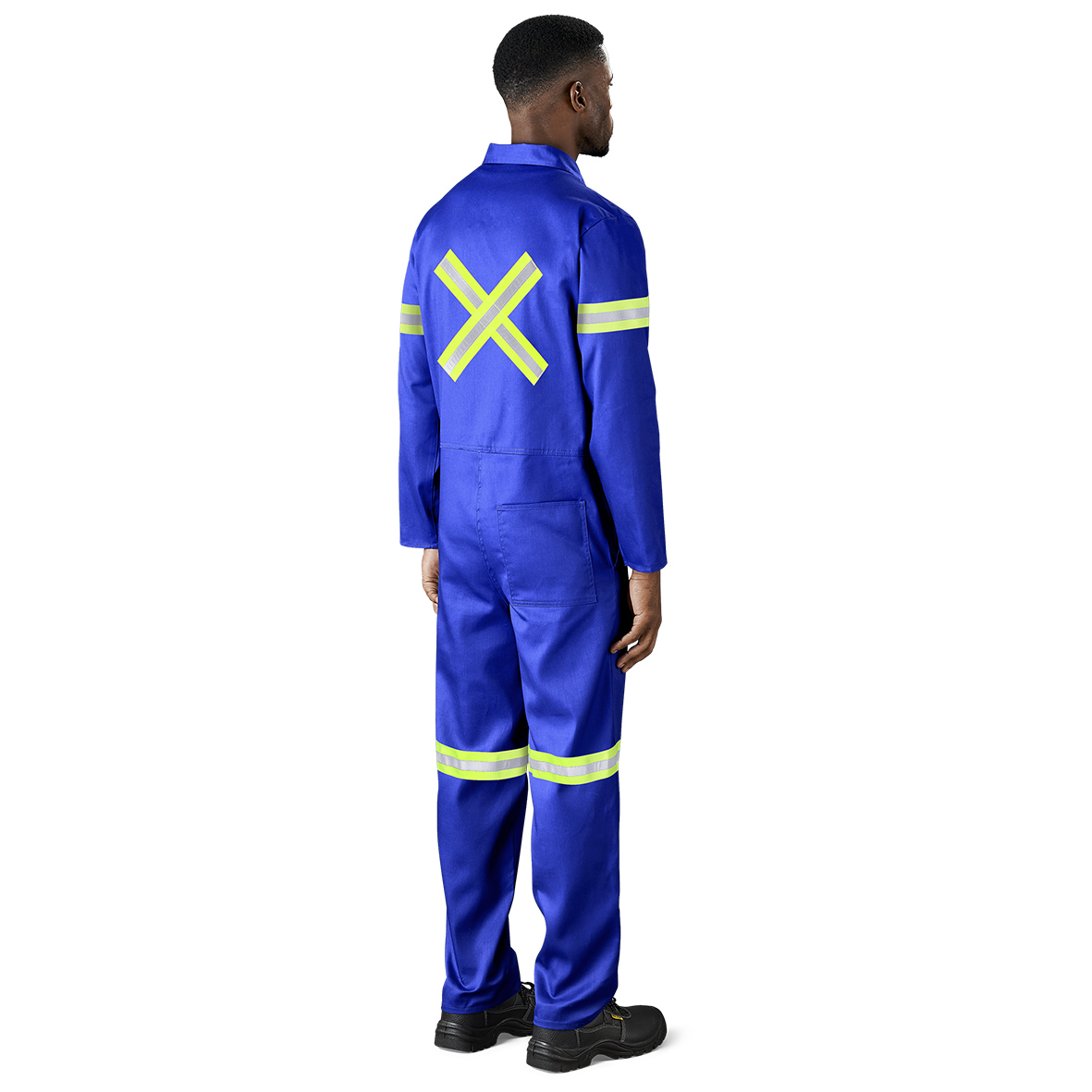 Safety Polycotton Boiler Suit - Reflective Arms Legs amp; Back - Yellow Tape