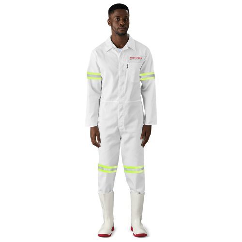 Safety Polycotton Boiler Suit - Reflective Arms amp; Legs - Yellow Tape